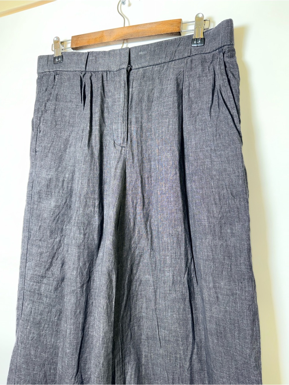 Eileen Fisher Small Organic Linen Pleated Wide Leg Pants Charcoal Quiet Luxury - Picture 5 of 16